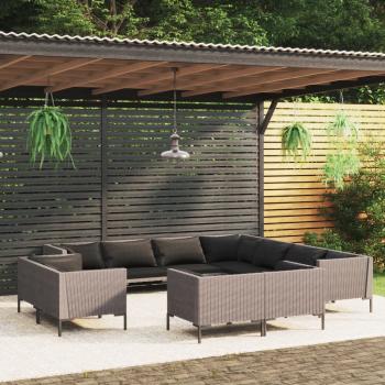 ARDEBO.de - 11-tlg. Garten-Lounge-Set mit Kissen Poly Rattan Dunkelgrau