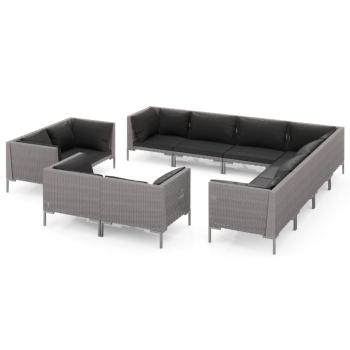 11-tlg. Garten-Lounge-Set mit Kissen Poly Rattan Dunkelgrau