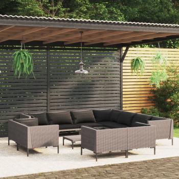 ARDEBO.de - 12-tlg. Garten-Lounge-Set mit Kissen Poly Rattan Dunkelgrau