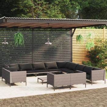 ARDEBO.de - 14-tlg. Garten-Lounge-Set mit Kissen Poly Rattan Dunkelgrau