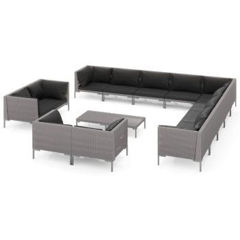 14-tlg. Garten-Lounge-Set mit Kissen Poly Rattan Dunkelgrau