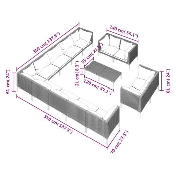 14-tlg. Garten-Lounge-Set mit Kissen Poly Rattan Dunkelgrau