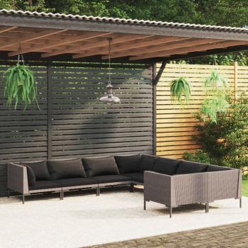 ARDEBO.de - 8-tlg. Garten-Lounge-Set mit Kissen Poly Rattan Dunkelgrau