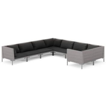 8-tlg. Garten-Lounge-Set mit Kissen Poly Rattan Dunkelgrau