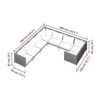 8-tlg. Garten-Lounge-Set mit Kissen Poly Rattan Dunkelgrau
