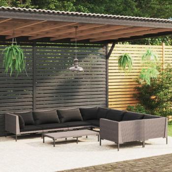 ARDEBO.de - 9-tlg. Garten-Lounge-Set mit Kissen Poly Rattan Dunkelgrau