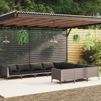 ARDEBO.de - 10-tlg. Garten-Lounge-Set mit Kissen Poly Rattan Dunkelgrau