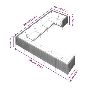 10-tlg. Garten-Lounge-Set mit Kissen Poly Rattan Dunkelgrau