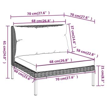 10-tlg. Garten-Lounge-Set mit Kissen Poly Rattan Dunkelgrau