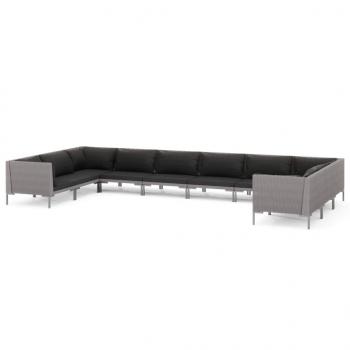 10-tlg. Garten-Lounge-Set mit Kissen Poly Rattan Dunkelgrau