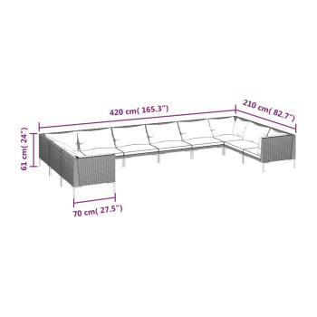 10-tlg. Garten-Lounge-Set mit Kissen Poly Rattan Dunkelgrau