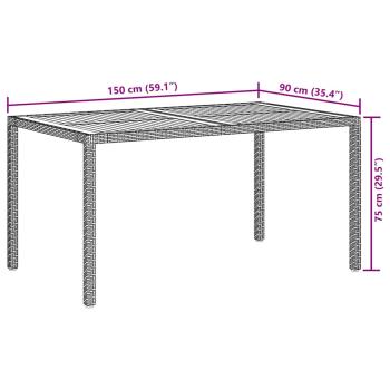 Gartentisch 150x90x75 cm Poly Rattan und Akazienholz Schwarz