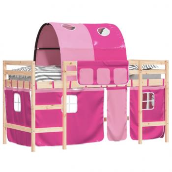 Kinderhochbett mit Tunnel Rosa 90x190 cm Massivholz Kiefer