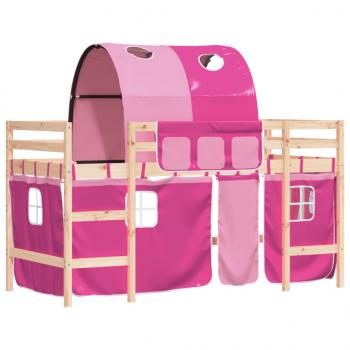 Kinderhochbett mit Tunnel Rosa 90x190 cm Massivholz Kiefer