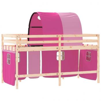 Kinderhochbett mit Tunnel Rosa 90x190 cm Massivholz Kiefer