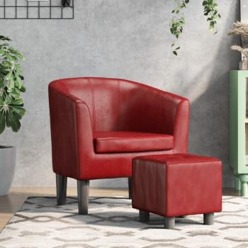ARDEBO.de - Clubsessel mit Fußhocker Weinrot Kunstleder