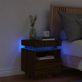 ARDEBO.de - Nachttisch mit LED-Leuchten Braun Eichen-Optik 40x39x48,5 cm