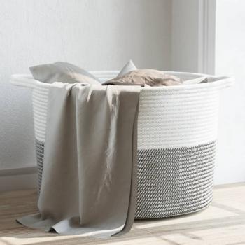 ARDEBO.de - Wäschekorb Grau und Weiß Ø55x36 cm Baumwolle