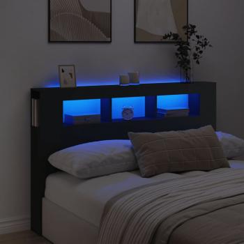 ARDEBO.de - LED-Kopfteil Schwarz 160x18,5x103,5 cm Holzwerkstoff