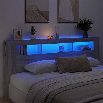 ARDEBO.de - LED-Kopfteil Grau Sonoma 220x18,5x103,5 cm Holzwerkstoff