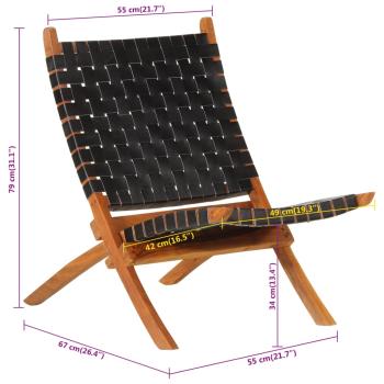 Relaxstuhl Klappbar Schwarz Echtleder