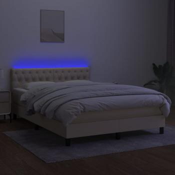 Boxspringbett mit Matratze & LED Creme 140x200 cm Stoff