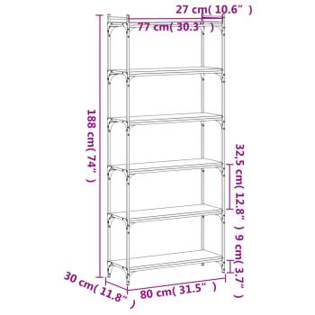 ARDEBO.de - Bücherregal 6 Böden Räuchereiche 80x30x188 cm Holzwerkstoff
