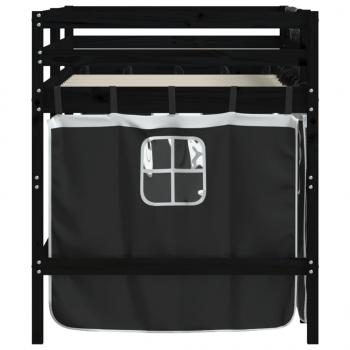 Kinderhochbett mit Vorhängen Weiß Schwarz 90x200cm Kiefernholz