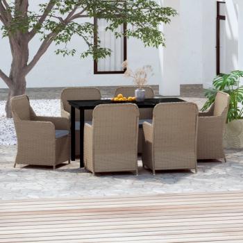 ARDEBO.de - 7-tlg. Garten-Essgruppe mit Kissen Braun