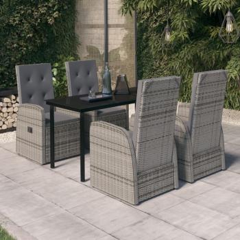 ARDEBO.de - 5-tlg. Garten-Essgruppe mit Kissen Grau