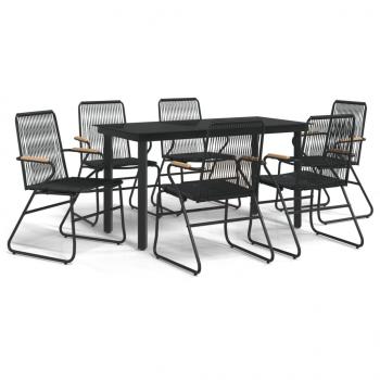 7-tlg. Garten-Essgruppe Schwarz PVC-Rattan