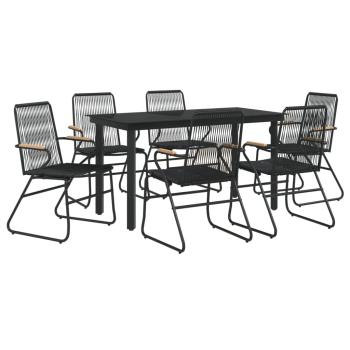 7-tlg. Garten-Essgruppe Schwarz PVC-Rattan