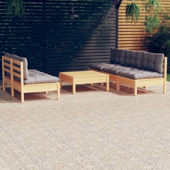 ARDEBO.de - 6-tlg. Garten-Lounge-Set mit Grauen Kissen Kiefernholz