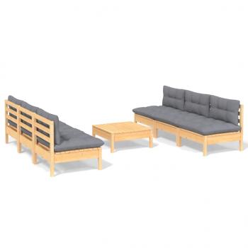 7-tlg. Garten-Lounge-Set mit Grauen Kissen Kiefernholz