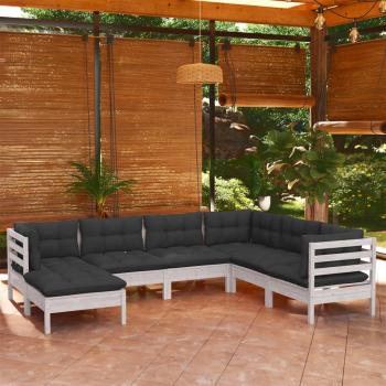 ARDEBO.de - 7-tlg. Garten-Lounge-Set mit Kissen Weiß Kiefer Massivholz