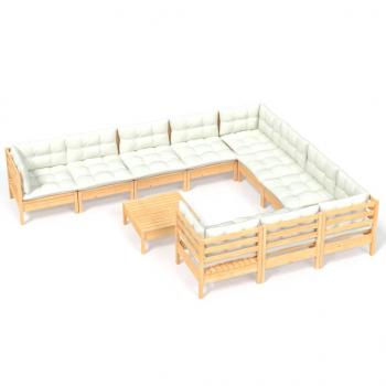 ARDEBO.de - 11-tlg. Garten-Lounge-Set mit Creme Kissen Kiefernholz