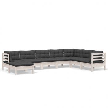 8-tlg. Garten-Lounge-Set mit Kissen Weiß Kiefer Massivholz