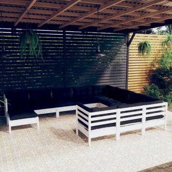 ARDEBO.de - 11-tlg. Garten-Lounge-Set mit Kissen Weiß Kiefernholz