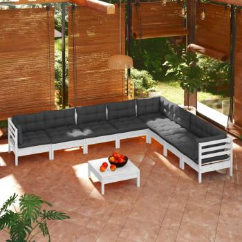 ARDEBO.de - 9-tlg. Garten-Lounge-Set mit Kissen Weiß Kiefer Massivholz
