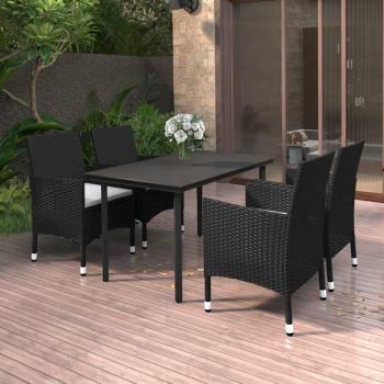 ARDEBO.de - 5-tlg. Garten-Essgruppe mit Auflagen Poly Rattan und Glas