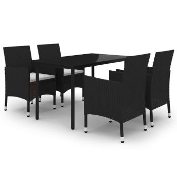 5-tlg. Garten-Essgruppe mit Auflagen Poly Rattan und Glas