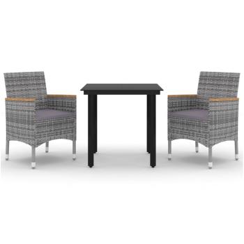 3-tlg. Garten-Essgruppe mit Auflagen Poly Rattan und Glas