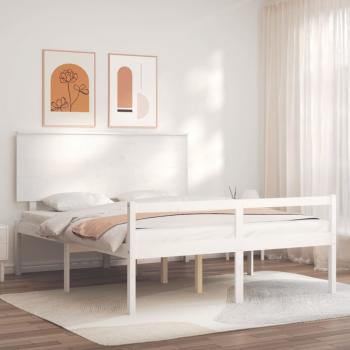 ARDEBO.de - Seniorenbett mit Kopfteil Weiß Kingsize Massivholz