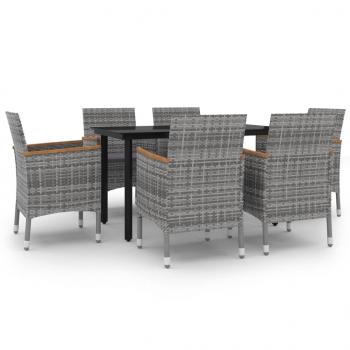 7-tlg. Garten-Essgruppe mit Auflagen Poly Rattan und Glas