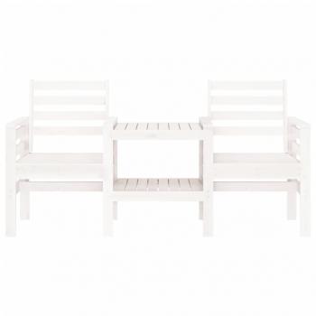 Gartenbank mit Tisch 2-Sitzer Weiß Massivholz Kiefer
