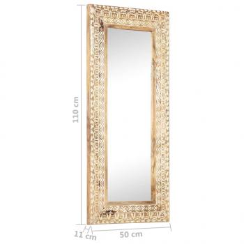 Spiegel Handgeschnitzt 110x50x2,6 cm Massivholz Mango