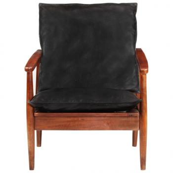 Sessel Schwarz Echtleder und Massivholz Akazie