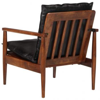 Sessel Schwarz Echtleder und Massivholz Akazie
