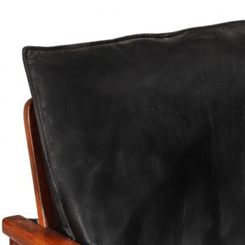 Sessel Schwarz Echtleder und Massivholz Akazie