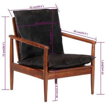 Sessel Schwarz Echtleder und Massivholz Akazie